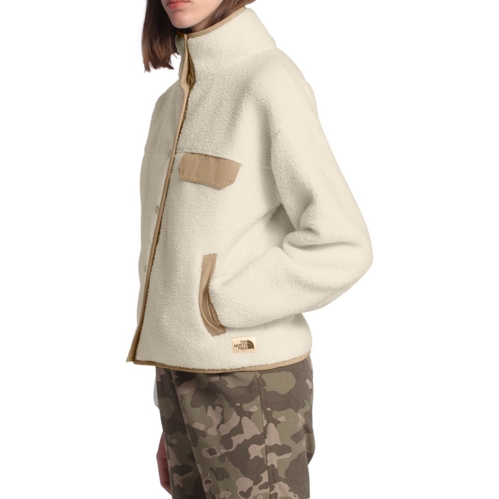 The North Face Cream Teddy Fleece Jacket with Tan Trim